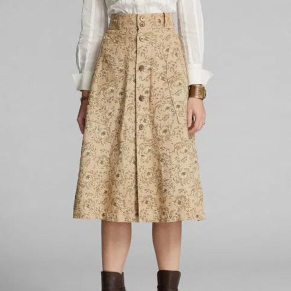Double Ralph Lauren, Floral-Print Seeded Linen Skirt - Picture 3 of 9
